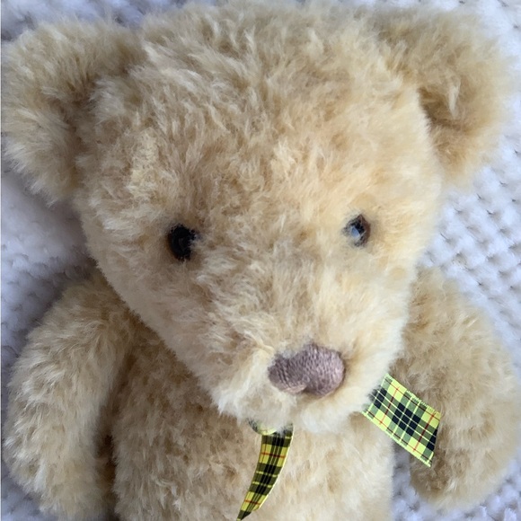 GUND Golden Honey Coloured Plush Bear Yellow Black Checkered Bow Stuffed Animal - Picture 2 of 12